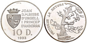 Andorra. 10 diners. 1993. (Km-84). Ag. 31,47 g. Protección de la naturaleza. PR. Est...25,00.