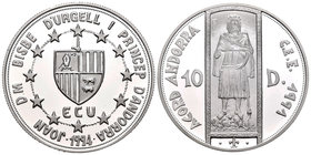 Andorra. 10 diners. 1994. (Km-99). Ag. 31,47 g. ECU, unión aduanera CEE. Pedro III. PR. Est...25,00.