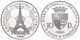 Andorra. 10 diners. 1997. (Km-142). Ag. 31,47 g. Soccer World Cup 98. PR. Est...30,00.