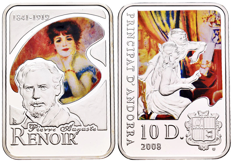 Andorra. 10 diners. 2008. (Km-271). Ag. 28,28 g. Renoir. Coloured. PR. Est...30,...