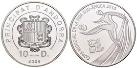 Andorra. 10 diners. 2009. (Km-280). Ag. 28,28 g. Soccer World Cup 2010. PR. Est...25,00.