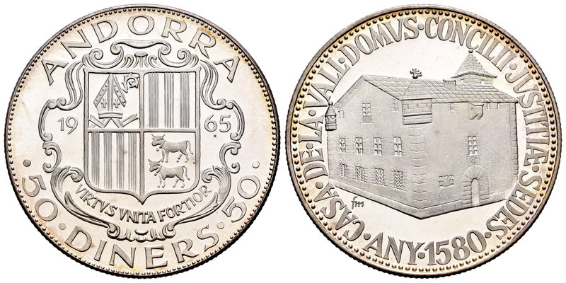 Andorra. 50 diners. 1965. (Km-X-M6). Ag. 27,85 g. Casa de la Vall, antigua sede ...