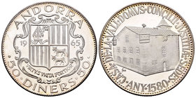 Andorra. 50 diners. 1965. (Km-X-M6). Ag. 27,85 g. Casa de la Vall, antigua sede del Consejo General de Andorra. PR. Est...25,00.