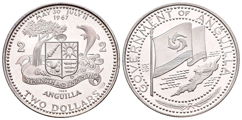 Anguilla. 2 dollars. 1969. (Km-17). Ag. 14,14 g. Independencia. PR. Est...20,00.