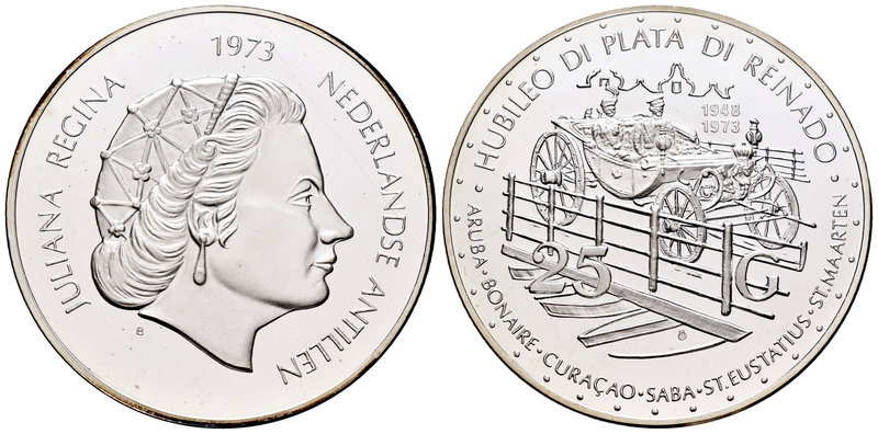 Netherlands Antilles. 25 gulden. 1973. (Km-14). 42,12 g. 25th Anniversary of Kin...