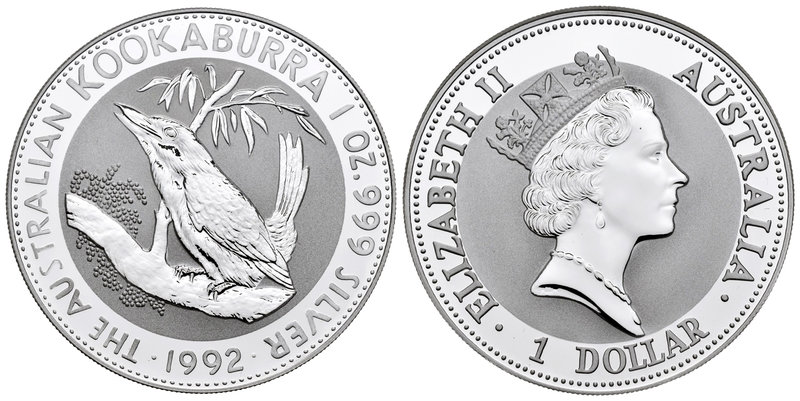 Australia. Elizabeth II. 1 dollar. 1992. (Km-164). Ag. 31,10 g. Kookaburra. PR. ...