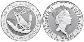 Australia. Elizabeth II. 1 dollar. 1992. (Km-164). Ag. 31,10 g. Kookaburra. PR. Est...25,00.