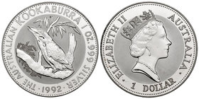 Australia. Elizabeth II. 1 dollar. 1992. (Km-164). Ae. 31,10 g. Kookaburra. PR. Est...25,00.