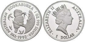Australia. Elizabeth II. 1 dollar. 1992. (Km-209). Ag. 31,10 g. Kookaburra. PR. Est...30,00.