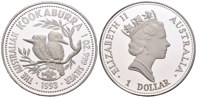 Australia. Elizabeth II. 1 dolar. 1993. (Km-212.2). Ag. 31,91 g. Kookaburra. PR....