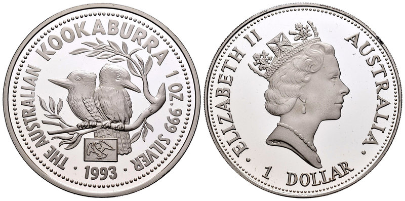 Australia. Elizabeth II. 1 dollar. 1993. (Km-212.2). Ag. 31,98 g. Kookaburra. PR...