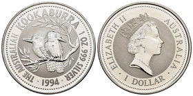 Australia. Elizabeth II. 1 dollar. 1994. (Km-212.1). Ag. 3110,00 g. Kookaburra. PR. Est...40,00.