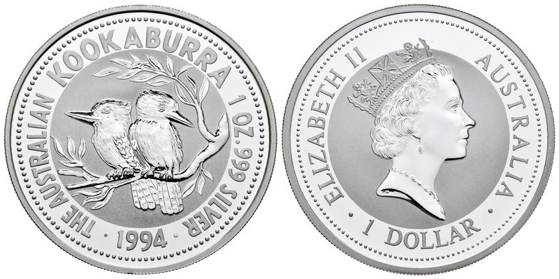 Australia. Elizabeth II. 1 dollar. 1994. (Km-212.1). Ag. 31,10 g. Kookaburra. PR...
