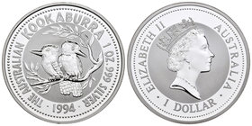 Australia. Elizabeth II. 1 dollar. 1994. (Km-212.1). Ag. 31,10 g. Kookaburra. PR. Est...40,00.
