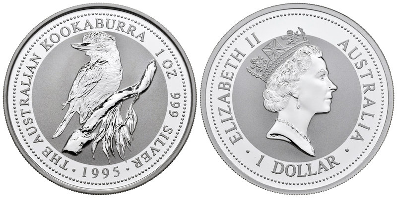 Australia. Elizabeth II. 1 dollar. 1995. (Km-260). Ag. 31,10 g. Kookaburra. PR. ...