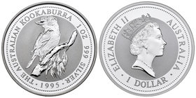 Australia. Elizabeth II. 1 dollar. 1995. (Km-260). Ag. 31,10 g. Kookaburra. PR. Est...25,00.