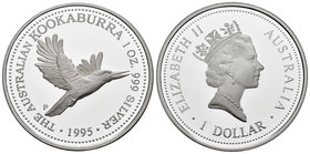 Australia. Elizabeth II. 1 dollar. 1995. Perth. P. (Km-289.1). Ag. 31,10 g. Kookaburra. PR. Est...35,00.