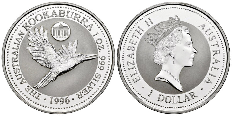 Australia. Elizabeth II. 1 dolar. 1996. (Km-289.1). Ag. 31,92 g. Kookaburra. Mar...