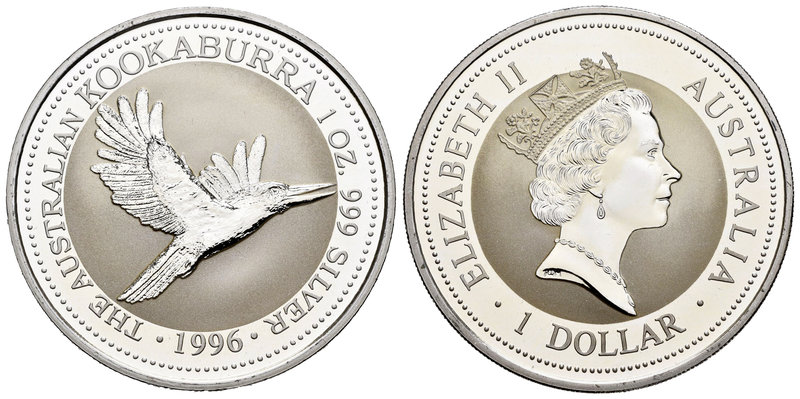 Australia. Elizabeth II. 1 dollar. 1996. (Km-289.1). Ag. 31,10 g. Kookaburra. PR...