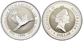 Australia. Elizabeth II. 1 dollar. 1996. (Km-289.1). Ag. 31,10 g. Kookaburra. PR. Est...25,00.