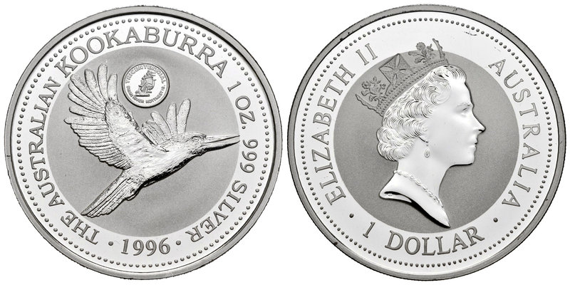 Australia. Elizabeth II. 1 dolar. 1996. (Km-289.1). Ag. 31,64 g. Kookaburra. Mar...
