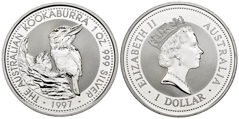 Australia. Elizabeth II. 1 dollar. 1997. (Km-318). Ag. 31,10 g. Kookaburra. PR. ...