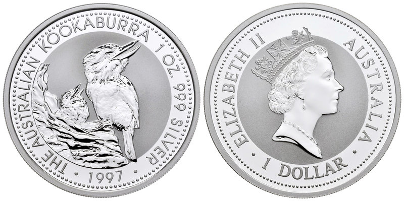 Australia. Elizabeth II. 1 dollar. 1997. (Km-318). Ag. 31,10 g. Kookaburra. PR. ...