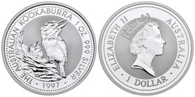 Australia. Elizabeth II. 1 dollar. 1997. (Km-318). Ag. 31,10 g. Kookaburra. PR. Est...30,00.