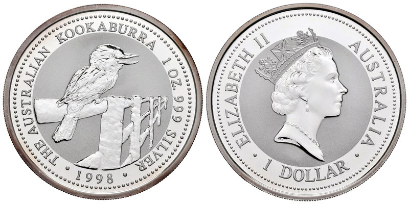 Australia. Elizabeth II. 1 dollar. 1998. (Km-362). Ag. 31,10 g. Kookaburra. PR. ...