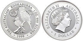 Australia. Elizabeth II. 1 dollar. 1999. (Km-608). Ag. 31,11 g. Kookaburra. Marca privada: Conneticut. PR. Est...25,00.