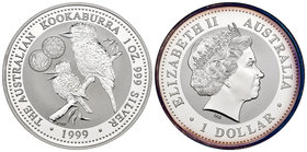 Australia. Elizabeth II. 1 dollar. 1999. (Km-399). Ag. 31,11 g. Kookaburra. Marca privada: 1000 liras. Tirada de 5000 piezas. PR. Est...35,00.