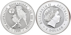 Australia. Elizabeth II. 1 dollar. 1999. (Km-605). Ag. 31,11 g. Kookaburra. Marca privada: Pennsylvania. PR. Est...25,00.