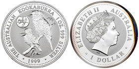Australia. Elizabeth II. 1 dollar. 1999. (Km-604). Ag. 31,11 g. Kookaburra. Marca privada: Delaware. PR. Est...25,00.