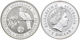 Australia. Elizabeth II. 1 dollar. 2000. (Km-614). Ag. 31,10 g. Kookaburra. Marca: New Hamshire - live free or die. PR. Est...40,00.