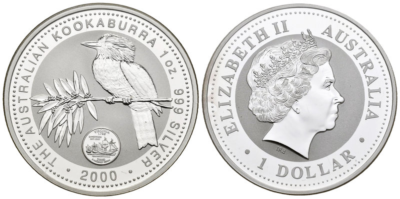Australia. Elizabeth II. 1 dollar. 2000. (Km-615). Ag. 31,10 g. Kookaburra. Marc...