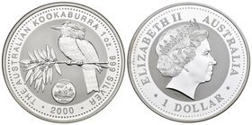 Australia. Elizabeth II. 1 dollar. 2000. (Km-615). Ag. 31,10 g. Kookaburra. Marca: Virginia - Jamestown. PR. Est...40,00.