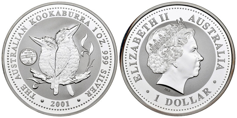 Australia. Elizabeth II. 1 dollar. 2001. (Km-479). Ag. 31,97 g. Kookaburra. Marc...