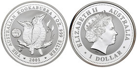 Australia. Elizabeth II. 1 dollar. 2001. (Km-479). Ag. 31,97 g. Kookaburra. Marca: North Carolina - first flight. PR. Est...40,00.