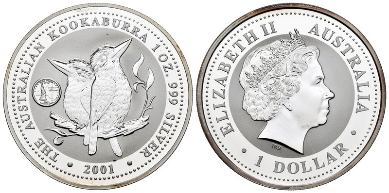 Australia. Elizabeth II. 1 dollar. 2001. (Km-479). Ag. 31,97 g. Kookaburra. Marc...