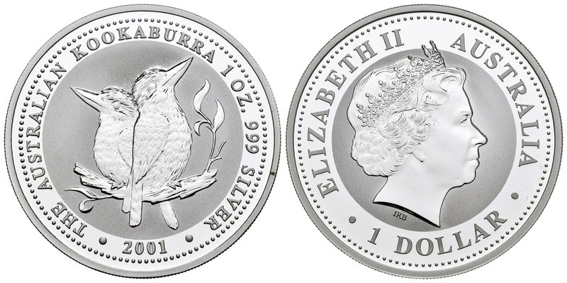 Australia. Elizabeth II. 1 dollar. 2001. (Km-479). Ag. 31,97 g. Kookaburra. PR. ...