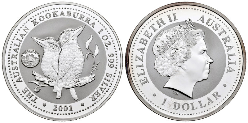 Australia. Elizabeth II. 1 dollar. 2001. (Km-615). Ag. 31,97 g. Kookaburra. Marc...