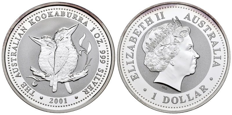 Australia. Elizabeth II. 1 dollar. 2001. (Km-479). Ag. 31,97 g. Kookaburra. PR. ...
