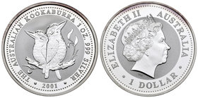Australia. Elizabeth II. 1 dollar. 2001. (Km-479). Ag. 31,97 g. Kookaburra. PR. Est...30,00.