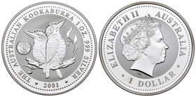 Australia. Elizabeth II. 1 dollar. 2001. (Km-479). Ag. 31,97 g. Kookaburra. Marca: Vermont - freedoom and unity. PR. Est...35,00.