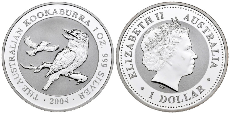 Australia. Elizabeth II. 1 dollar. 2004. (Km-683). Ag. 31,11 g. Kookaburra. PR. ...