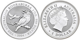 Australia. Elizabeth II. 1 dollar. 2004. (Km-683). Ag. 31,11 g. Kookaburra. PR. Est...25,00.