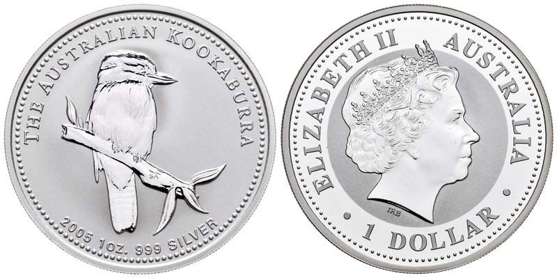 Australia. Elizabeth II. 1 dollar. 2005. (Km-883). Ag. 31,11 g. Kookaburra. PR. ...