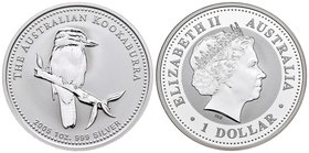 Australia. Elizabeth II. 1 dollar. 2005. (Km-883). Ag. 31,11 g. Kookaburra. PR. Est...25,00.