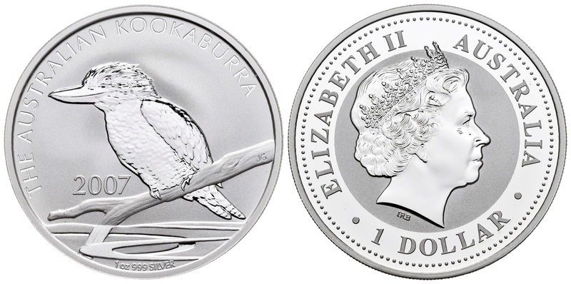 Australia. Elizabeth II. 1 dollar. 2007. JG. (Km-2007). Ag. 31,56 g. Kookaburra....