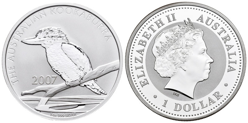Australia. Elizabeth II. 1 dollar. 2007. JG. (Km-889). Ag. 31,56 g. Kookaburra. ...
